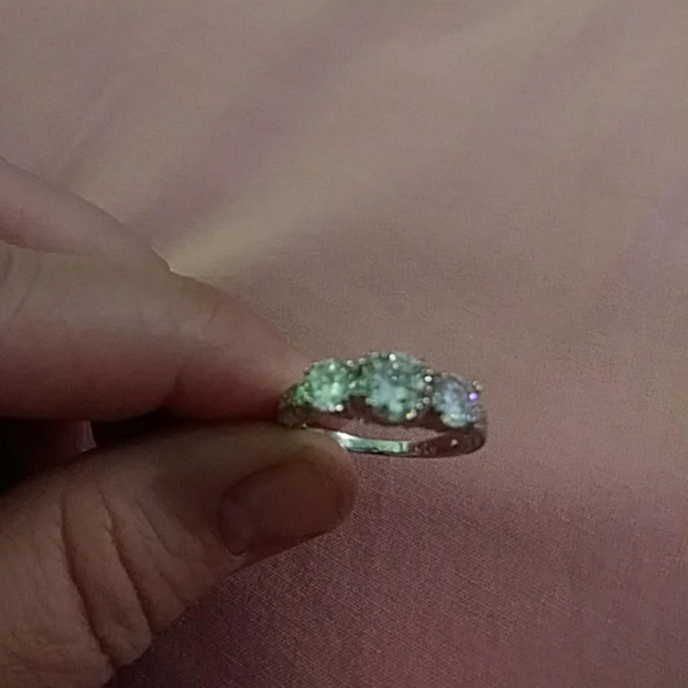 silver 3 stone  sapphire white ring